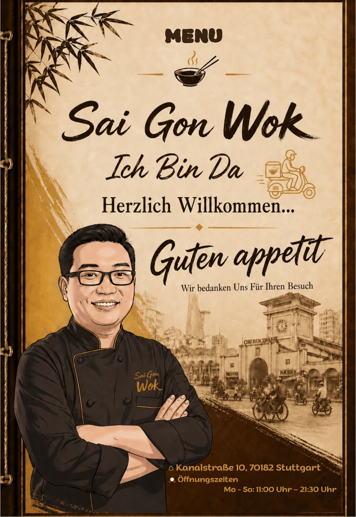 Sai Gon Wok Menu Cover - Chef Portrait